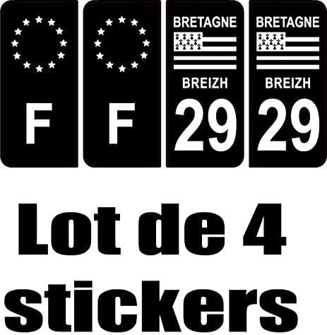 Bearn 29 Bretagne Breizh département région + F-Europe Autocollant Plaque immatriculation Auto Voiture Sticker, Couleur : Noir, Angle : Arrondi