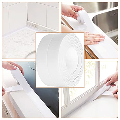 VOANZO Weißes, selbstklebendes Klebeband, wasserdicht, schimmelresistent, Klebeband für Küche, Spüle, Badewanne, Ecke, WC, Fenster, 4 Stück