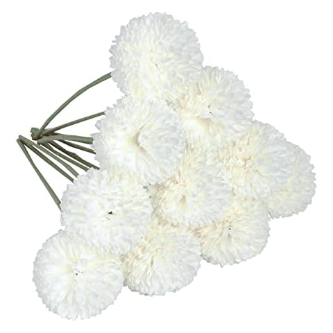 NINAT Artificial Chrysanthemum Ball Flowers Bouquet 10pcs Fake Flowers for Wendding Home Party Office Mums Decoration(Milk White) Cover