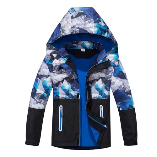 Image of MGEOY Boys Girls Rain Jacket Lightweight Waterproof Hooded Fleece Lined Raincoat Windbreakers for Kids