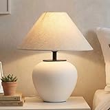 HvKvHvY Rustikale schwarze Bauernhaus-Tischlampe, Tischlampen im Wabi-Sabi-Stil, Vintage-Nachttischlampe aus Keramik für Schlafzimmer, Hotel, Wohnzimmer, dekorative Ornamente (weiß)
