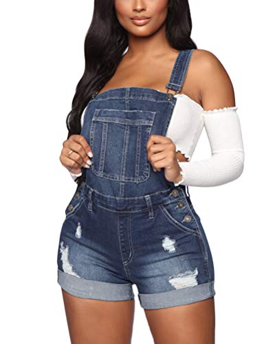 ORANDESIGNE Damen Kurz Jeanslatzhose Denim Overall Jumpsuit Playsuit Jeans...