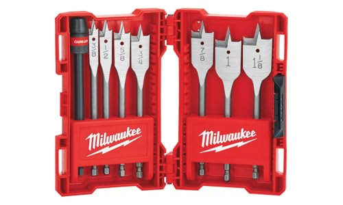 Milwaukee 49-22-0175 8-Piece Universal Quik-Lok Flat Boring Spade Bit Set w/Carrying Case