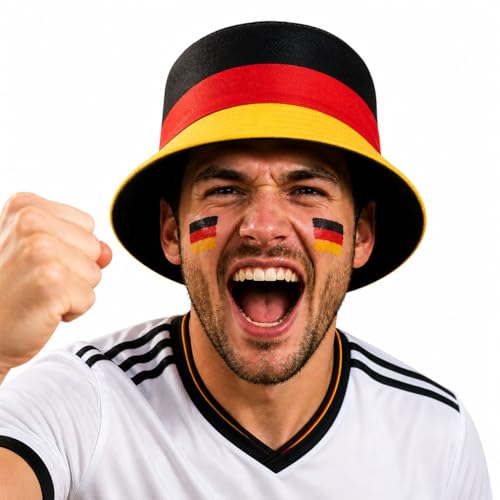 YESAH Deutschland Fischerhut für WM 2026 Sonnenhut Wendehut mit Schwarzer für Fußballfans 56-58cm Einheitsgröße Herren&Damen Fischerhut mit Deutscher Flagge für Fußballspiele Sportveranstaltungen