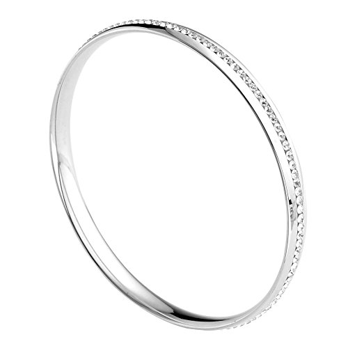 Zysta Élégant Bracelet Fin Jonc en Acier Inoxydable avec Zirconium Blanc Idée Cadeau pour Femme Homme