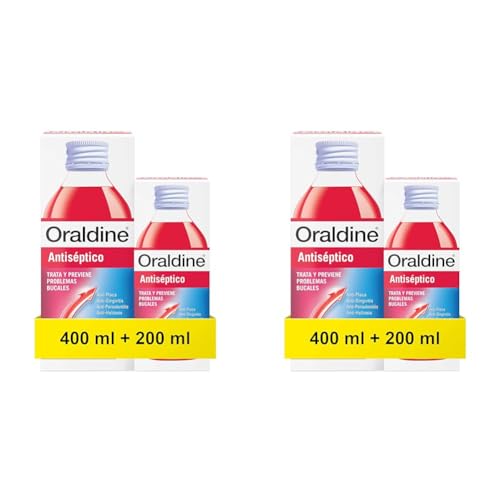 Oraldine, Colutorio De Uso Diario Líquido, Antiséptico y Antifúngico, Previene Gingivitis y Aftas, Pack de 400 ml y 200 ml (Paquete de 2)