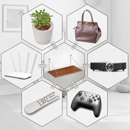 CroBlissful 1 Pcs Projector Shelf for Wall 16 x 8 Inch Modem Router Shelf with Seamless Nail Router Wall Mount Modem Cable Box Under TV Floating Holder Stand Accessories, Wooden Color