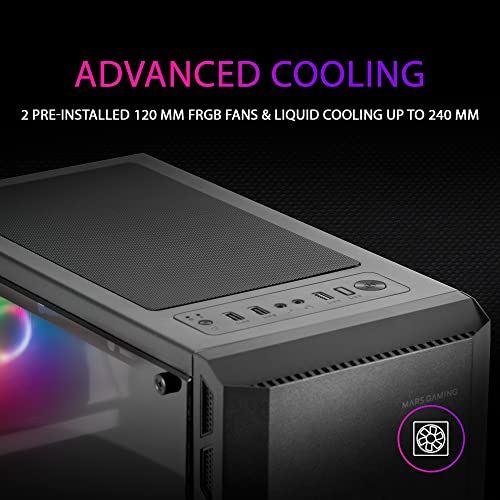 Mars Gaming MC-X2 Zwart, PC Gaming ATX Geval, FRGB Stalen Front, 2 Fans 12cm FRGB, Volledig Zijraam - Afbeelding 5