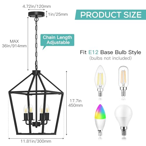 Sunwish NO Farmhouse Chandelier 4-Light, Black Industrial Lantern Ceiling Light Fixtures thumb #2
