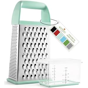 Spring Chef Professional 10″ Parmesan Cheese Grater With Container, Stainless Steel & Soft Grip Handle, Handheld Kitchen Cheese Shredder, Box Grater with 4 Sides for Potato, Carrot, Veggie – Mint