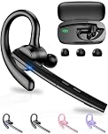 New Bee Bluetooth Headset V5.1 Bluetooth Handsfree Earpiece Dual Mic with 500mAh Charging Case 72Hrs Play Time Hands Free Phone Earpiece Wireless Headset for Driving/Business with Android iOS, Black