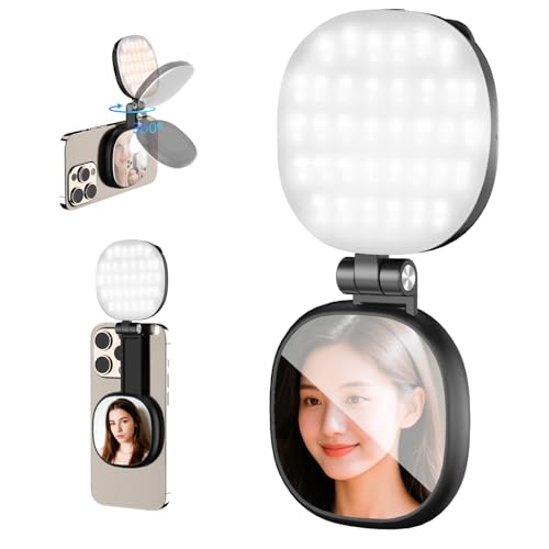 Image of Celfiexpt Magnetic Selfie Light with Mirror for iPhone & Android, Rechargeable LED Ring Light, CRI95+, 360 Rotation, Foldable Phone Fill Light for Selfies, Zoom & Vlogging (Black)