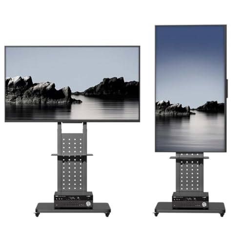 UNHO Supporto TV con Ruote Girevole: Carrello Porta TV da Terra Verticale Orizzontale Supporto tv Rotante per Schermo 32-65 Pollici Portata 50kg Max VESA 600x400mm Altezza Regolabile