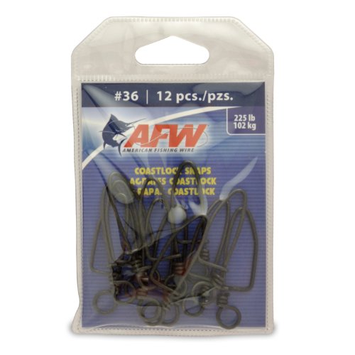 American Fishing Wire Brass Coastlock Snaps, Black Color, Size 36, 225 Pound Test, 12-Pieces