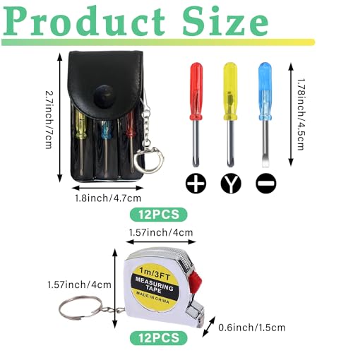 Image of 24 Pcs Mini Screwdriver Keychain Tape Measure Keychains Set Keychain Tape Measure Mini Screwdrivers in Pouch Keychain for Birthday Party Favors ，Adult Tool Party Prize for Father's Men Gifts