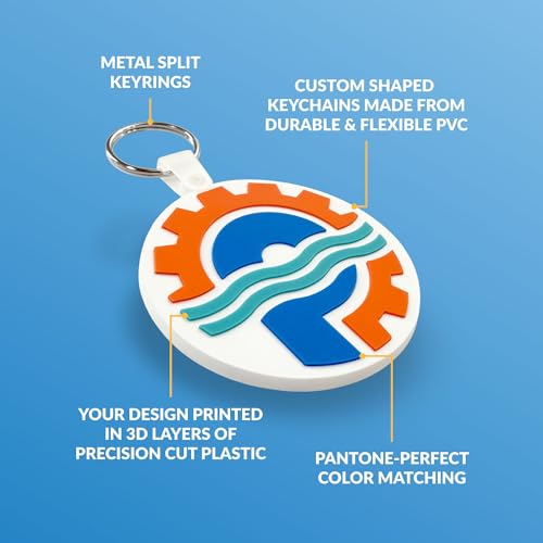 Custom Die Cut PVC Keychains | Personalized With Your Logo or Design | Quantity Options from 25 to Bulk Orders of 10,000 | Split Metal Keyrings | Great for Brands, Businesses, Promotions and Schools - Image 2