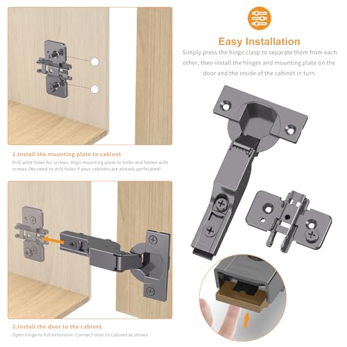 Chibery 20 Pack Frameless Inset Soft Close Concealed Hinges, Black Titanium Plated, Self Closing, 105° Open Angle 3D Adjustment, Stop 85 ＆ 105 Degrees, Clip On, Stainless Steel for Cabinet Door by Chibery - Image 4