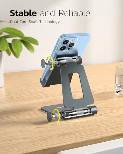 Nulaxy Dual Folding Cell Phone Stand, Fully Adjustable Foldable Desktop Phone Holder Cradle Dock Compatible with iPhone 17 16 15 14 13 12 11 Pro Max Xs Xr X 8, Nintendo Switch, All Phones - Gray — view 3