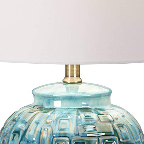 Asian Contemporary Table Lamp 27" Tall Ceramic Teal Glaze Patterned Temple Jar White Empire Shade Decor For Living Room Bedroom House Bedside Home Office (Colors May Vary) - Possini Euro Design #TOP2