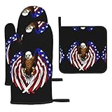 Ofenhandschuhe & hitzewiderstandsfähige Matte mit USA-Flagge, Patriotischer Adler, wasserdicht, hitzewiderstandsfähig, für Küche, Backofen