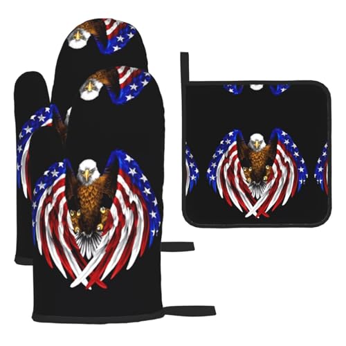 Ofenhandschuhe & hitzewiderstandsfähige Matte mit USA-Flagge, Patriotischer Adler, wasserdicht, hitzewiderstandsfähig, für Küche, Backofen