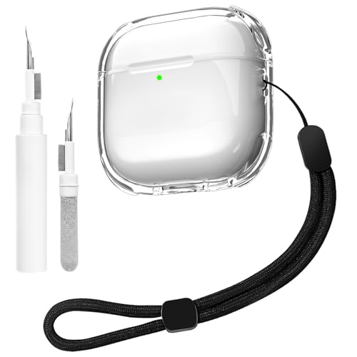 Teyomi Custodia trasparente compatibile con AirPods 4 con kit di pulizia, custodia protettiva in morbido TPU compatibile con AirPods di 4 generazione con cinturino da polso, supporto per ricarica