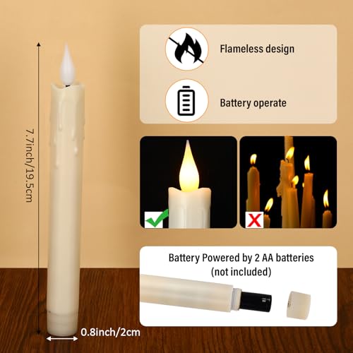 Image of Baquler 24 Pcs 7.5 inch Ivory Flameless Taper Candle LED Stick Battery Operated | Candle Sticks Bulk, No Battery, Flickering LED Candlestick, Window Wedding Halloween Christmas Decor, Plastic