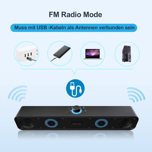 ENUOSUMA PC Lautsprecher, Bluetooth PC Soundbar mit FM Radio, 10W USB Computer Gaming Lautsprecher mit Hi-Fi Sound, PC Speaker Unterstützt AUX/TF Card/U Disk für PC, Desktop, Outdoor (Rechargeable) – Bild 4