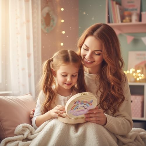 Spehulg Zahndose Milchzähne Mädchen, Holz Zahnbox für Milchzähne, Einhorn Milchzahndose Mädchen, Aufbewahrungsbox für Baby-Zähne Box, Zahnfee Geschenke, Kinderzahndosen