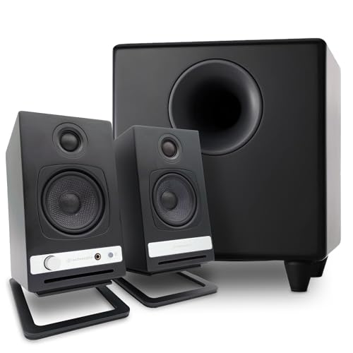 Audioengine A2 HD Black Computer Speakers with S8 Black Subwoofer and DS1M Stands