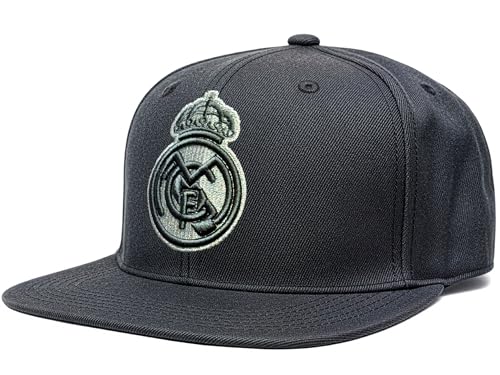 Icon Sports Official Real Madrid Gray Snapback Hat | Adjustable Flat Brim Baseball Cap with Embroidered Club Crest | Adult Mens & Womens Soccer Fan Gear