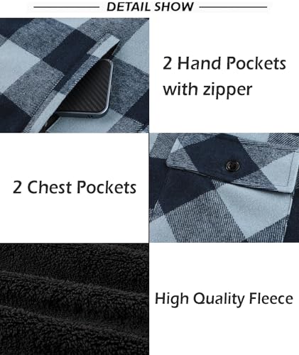 Image of SCODI Mens Flannel Hooded Jacket Fleece Sherpa Lined Zip Up Plaid Hoodies