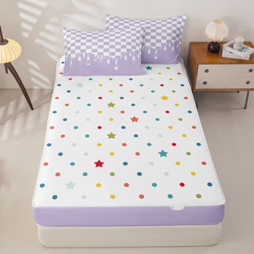 Image of Lavender Checkered Zipper Bedding Set Queen Zip Up Bedding Checkerboard Drip Comforter Set with Sheets,Indie Aesthetic Modern Geometric Bed in a Bag Bed Sets with 2 Pillowcases Y2K Room Decor