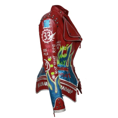 Fashion SX Women's Punk Floral Embroidered short Faux Leather Jacket Hand-painted Moto PU Coat2