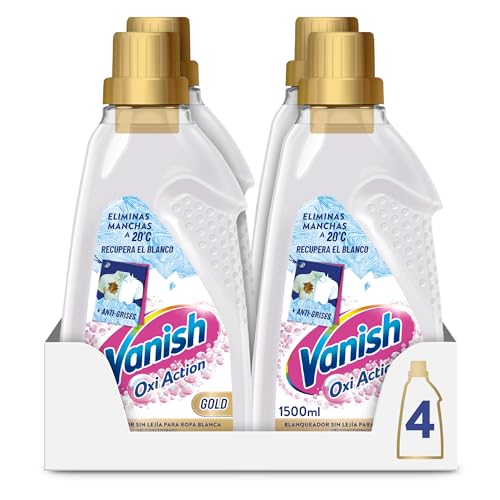 Vanish Oxi Action Gold Multipoder - Quitamanchas multibeneficio, blanqueador y potenciador del lavado, para ropa blanca, en gel, sin lejía - 4 x 1500 ml (6000 ml)
