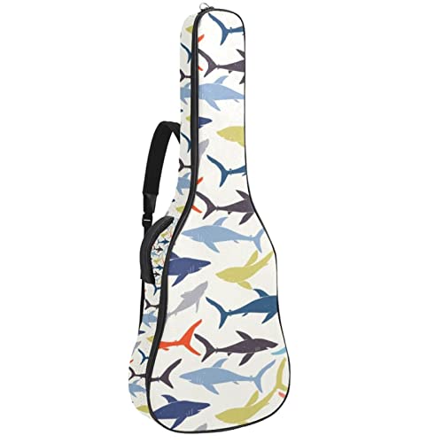 Sac guitare étanche à motifs requins grand format 42.9 pouces avec organiseur