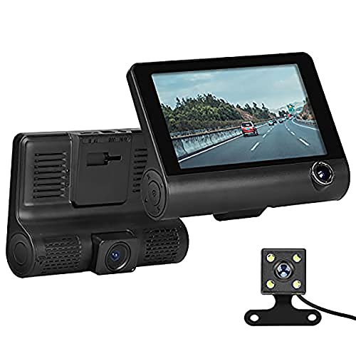 Caméra de Tableau de Bord 3 canaux TFT LCD de 10,2 cm - Caméra de Voiture HD 1080p - Grand Angle de 140° avec capteur G - Détection de Mouvement - Moniteur de stationnement