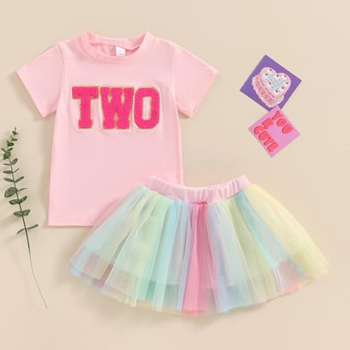 Toddler Girl Birthday Outfit 2/3/4/5/6 Print Short Sleeve Shirt 2nd/3rd/4th/5th/6th Tutu Skirt Summer Clothes2