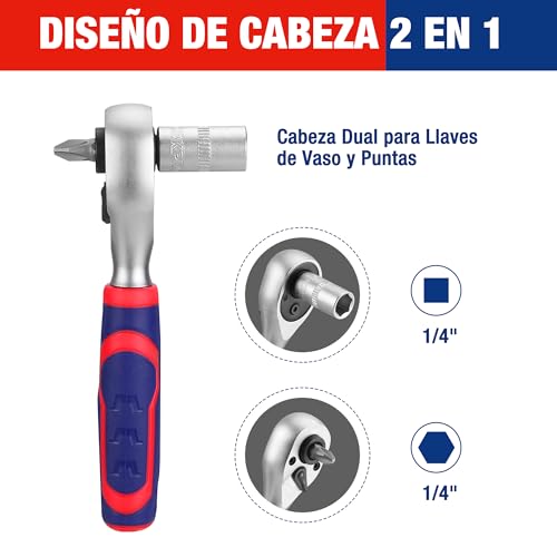 Miniatura 3 de Workpro Caja De Herramientas, 42-Piezas De Llaves De Vaso De 1 4 , Juego De Trinquete Con Destornillador Y Puntas, Llave De Carraca De 72 Dientes, Para Diy, Reparación De Coches, Mantenimiento Diario