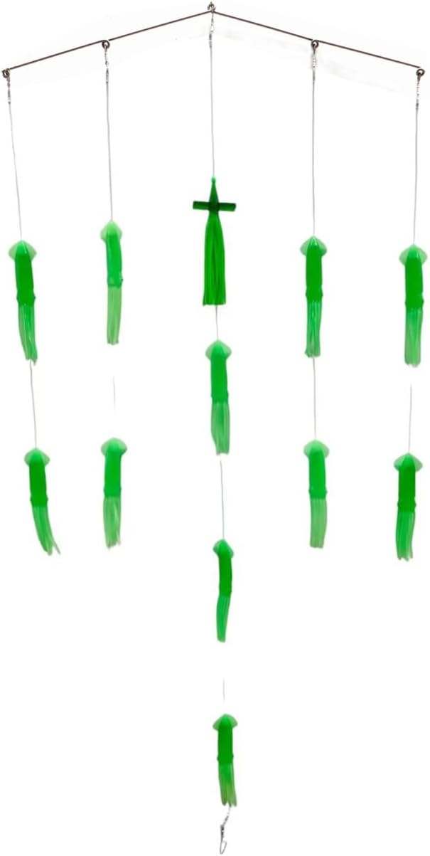 MASTERPRO Squid Spreader Bar Fishing Teaser, Offshore Game Fishing Trolling Rig, Stainless Steel 3/5 Rings, 7/11 Green or Pink Rubber Squid