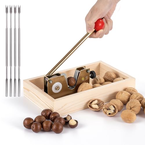 Image of Nut Cracker Tool, Walnut Cracker & Pecan Cracker with Adjustable U-Groove - All-in-One Nut Crackers for All Nuts with Wooden Storage Base & 4 Steel Picks for Pecans, Walnuts, Macadamia & More