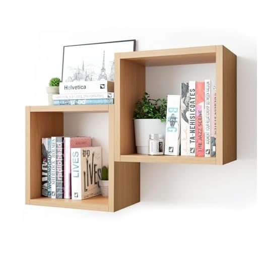 Kaboon Cube Floating Shelves Set2, Display Shelves Wall Mount 7.75" D x 12.5" W x 12.5" H, (Light Walnut, Square 2 Cubes)