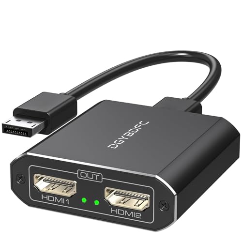 DGYBDFC DisplayPort to Dual HDMI Adapter 1 in 2 Out, 4K60Hz Display Port DP 1.4 to 2 HDMI Splitter for PC Graphics Card Monitor Support Windows Extended Mode, [MacOS Only Mirror Mode], No DP Cables
