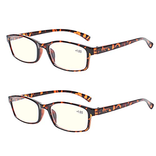 Blue Light Blocking Computer Reading Glasses Anti Glare Eyestrain Readers for Men Women (2 Pack Tortoise, 3.0)