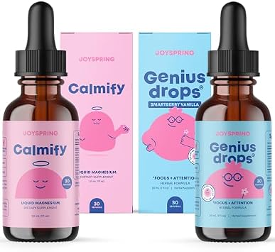 JoySpring Magnesium Citrate Liquid & Magnesium Glycinate and Genius Drops Smartberry Vanilla for Kids