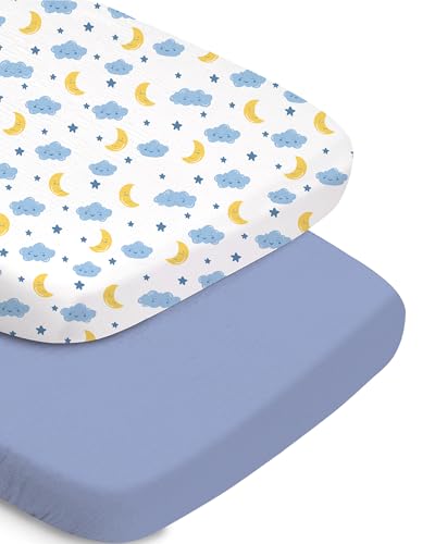 TotChill Baby Bassinet Sheets, Soft and Durable, Fits All Bassinet Mattresses Including Halo & Baby Delight, Cloud+Blue, Washable and Easy to Care for