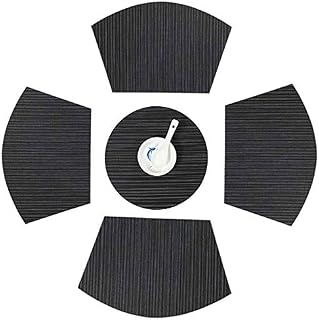 Place Mats and Table Mats Center,1 Round Table Placemat 4 Wedge Shaped Place Mats, Heat Resistant Washable Wedge Table Mats for Round Table Set of 5 (Black:4+1)