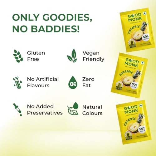 Image of Good Monk Fruit Drink Mix (Natural Pineapple Powder), 50% Less Sugar with 8 Vitamins & Minerals (Vitamin B12, C, D, Iron & more) | Tasty & Healthy Drink Mix for Hydration, Energy, Immunity, 24 Sachets