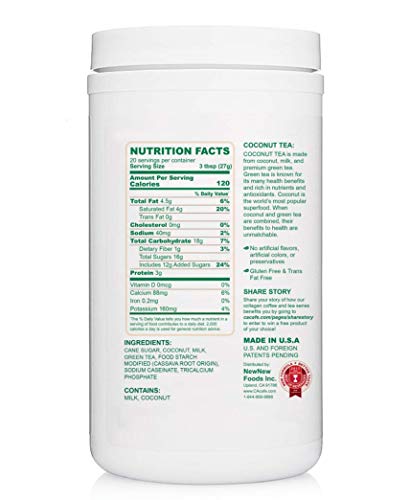 Cacafe Coconut Tea, Coconut Infused Green Tea, Creamy Drink Mix, Make Iced Or Hot, Packed With Antioxidants, Natural Energy And Stress Relief 19.05Oz #TOP4