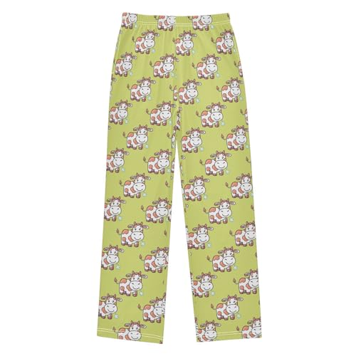 Milk Cow and Daisy Floral Boys Long Pants Soft Trousers Elastic Waist Kids Lounge Bottoms with Pockets S-XL
